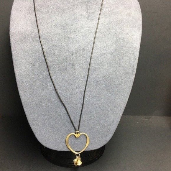 Heart Swirl Pendant Necklace Black Cord Bead Gold Triangle Spiral Retro Boho - Picture 4 of 7